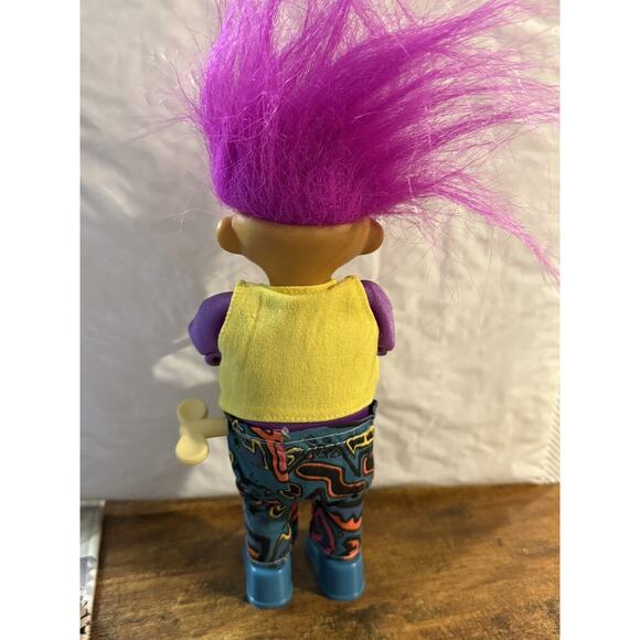 VTG 90s 9.5'' TROLL DRUMMER DOLL PINK HAIR w/ CLOTHES WIND UP ACTION WORKS - Picture 6 of 7